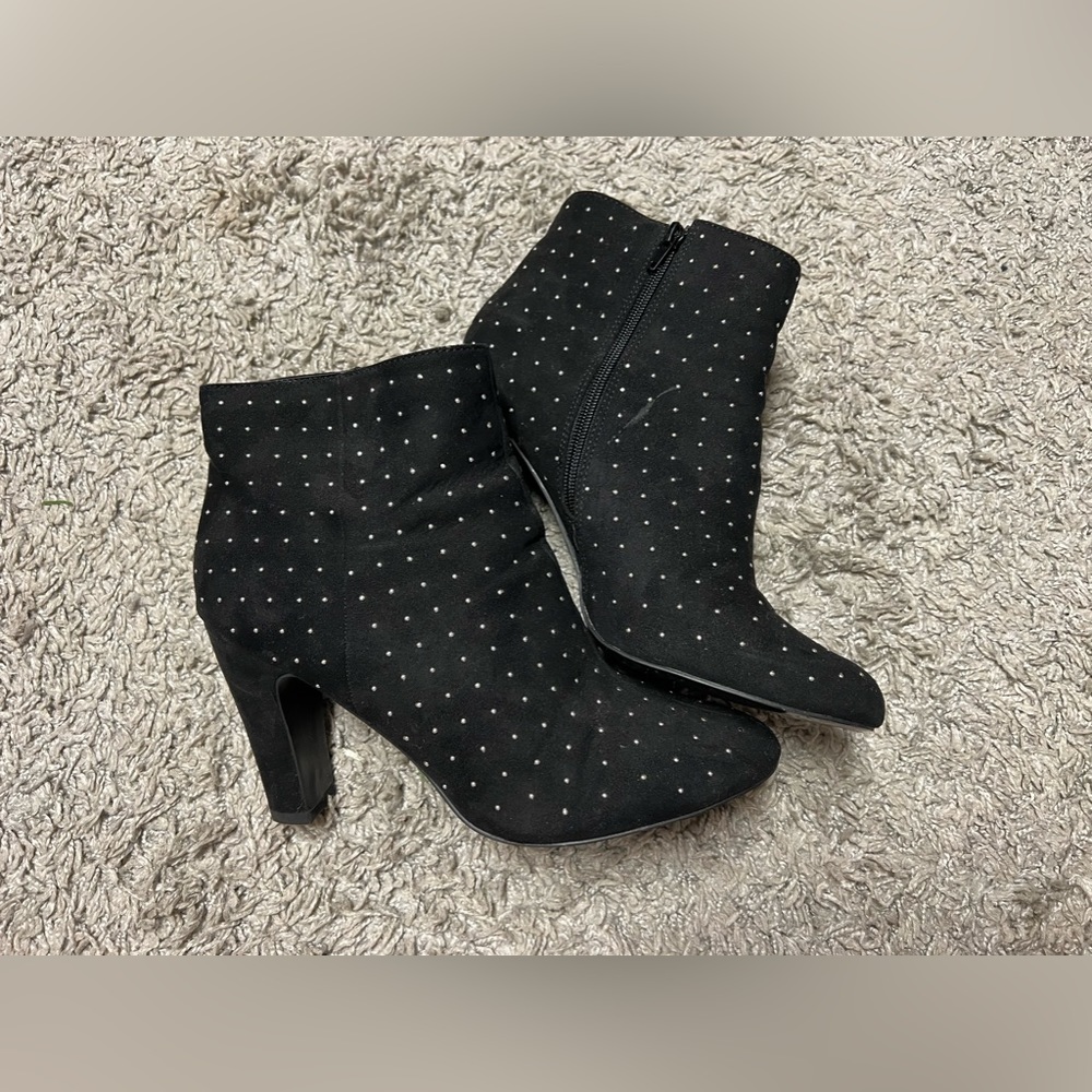 Fergalicious by Fergie, Rhinestone Studded Heeled Booties in Black, US Size: 10